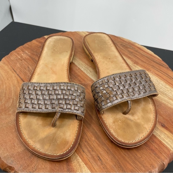 Seychelles Weekender City Slicker Woven Leather Sandals Metallic Pewter Size 9 - Picture 2 of 7